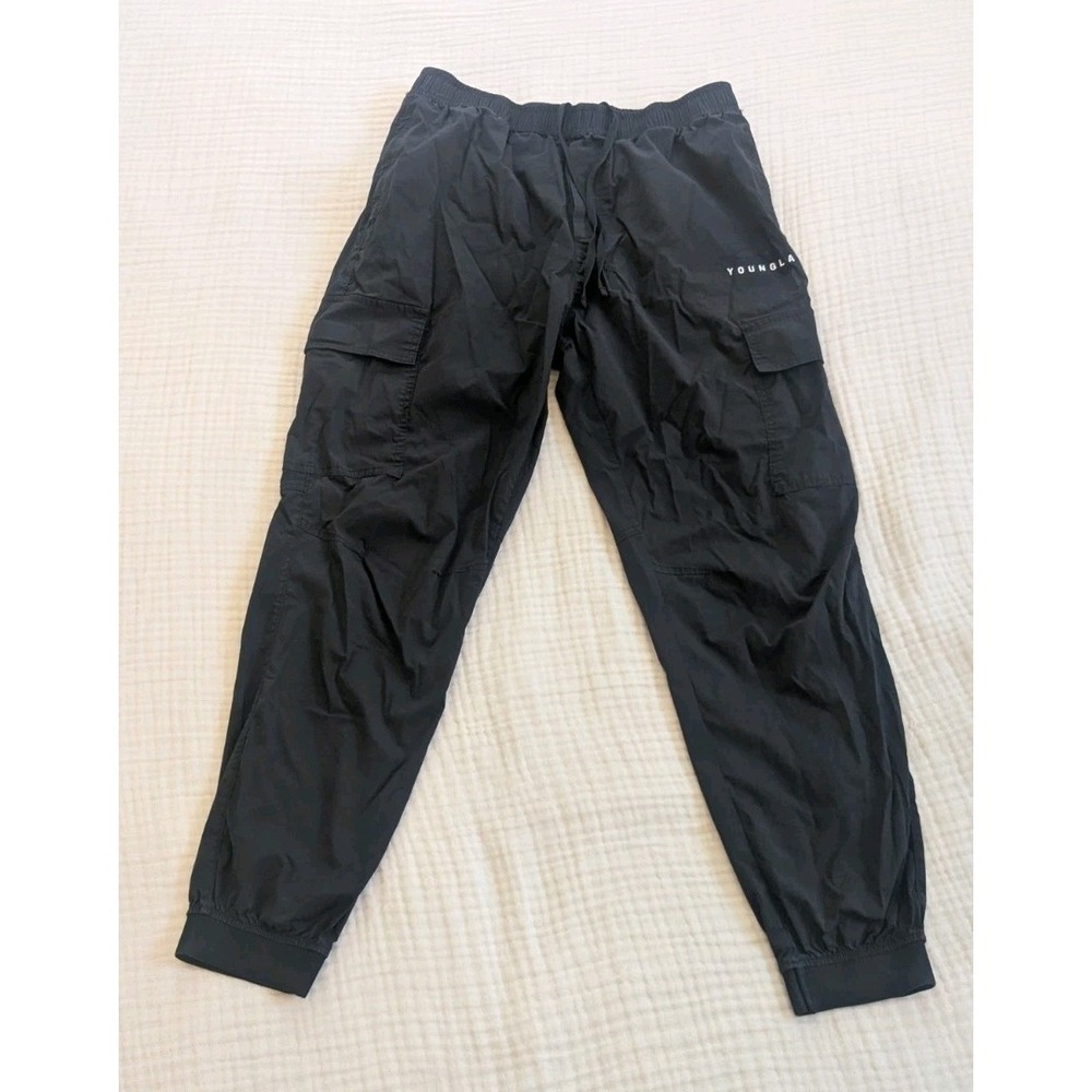YoungLA Men's Large L Woven Cargo Jogger Pants Black Streetwear Gym lightweight